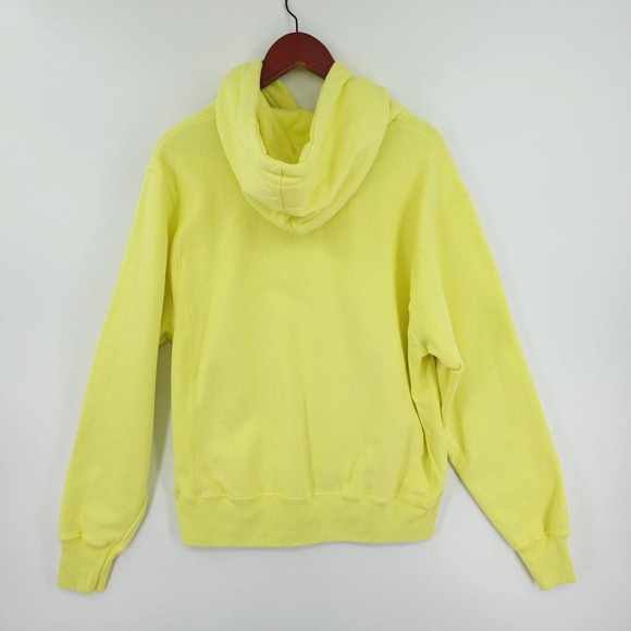 Champion Reverse Weave Hoodie Mens Medium Yellow Graphic Logo Cadmium Sporty - Picture 7 of 16